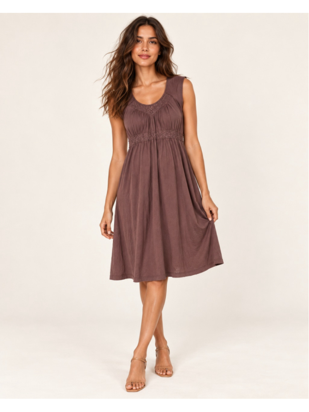 Old Navy Maternity Knee Length Dress Empire Waist Brown Earthy Peasant Prairie